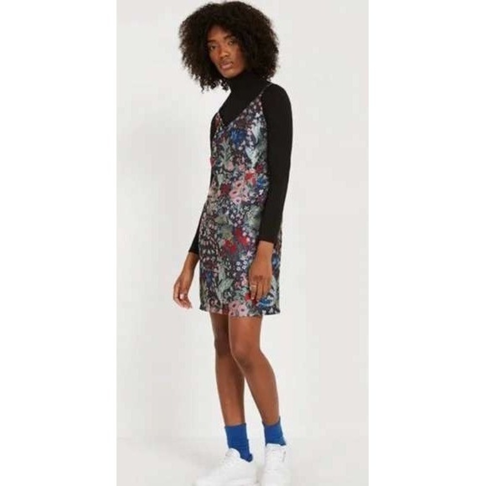 FRANK & OAK Women's Dress Mini slip jacquard floral Small NWT 2510160 side zip